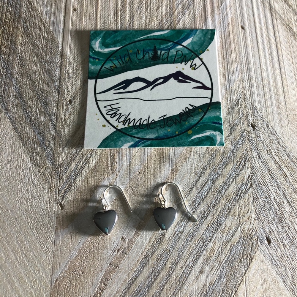Hematite Heart Silver Hook Earrings